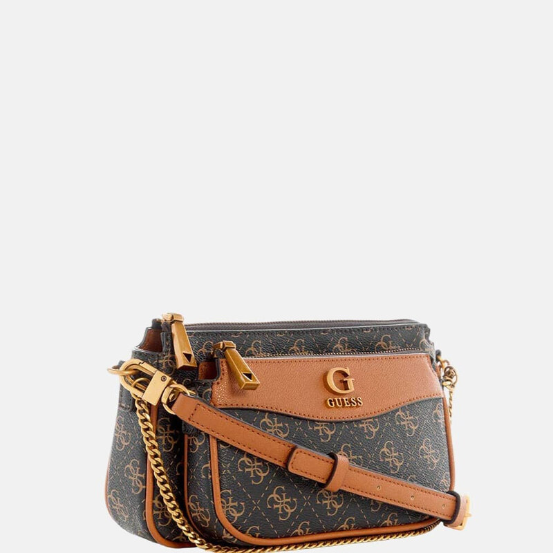 Hnědá kabelka Guess Nell Double Crossbody pouch 55421