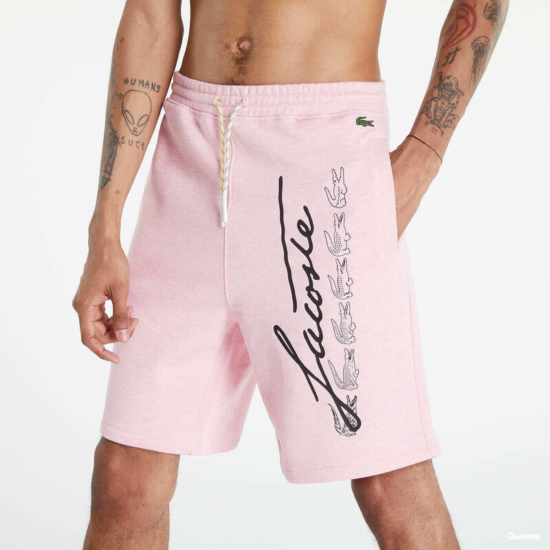 Pánské kraťasy LACOSTE Signature Print Fleece Shorts Pink