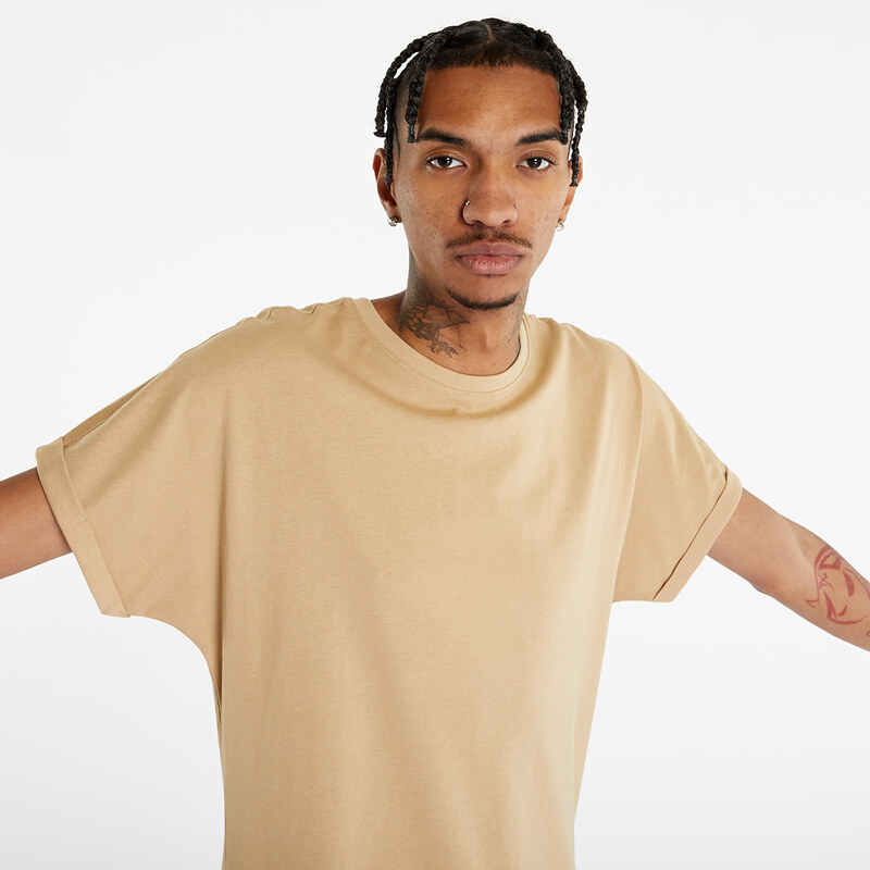 Pánské tričko Urban Classics Long Shaped Turnup Tee Union Beige