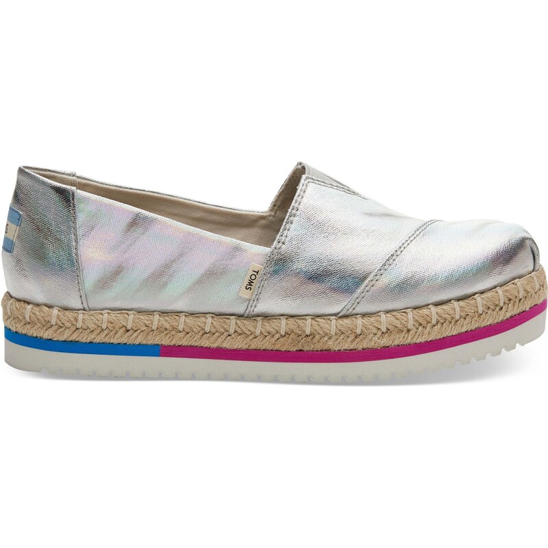 Dámské stříbrné espadrilky na platformě TOMS Silver Iridescent Alpargata