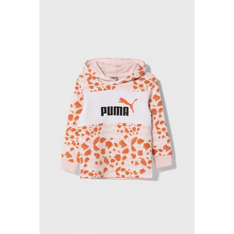 Dětská mikina Puma ESS MIX MTCH Hoodie TR růžová barva, s kapucí, vzorovaná