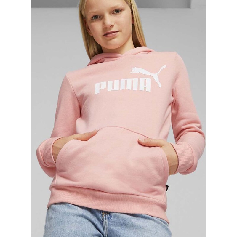 Dětská mikina Puma ESS Logo Hoodie FL G růžová barva, s kapucí, s potiskem