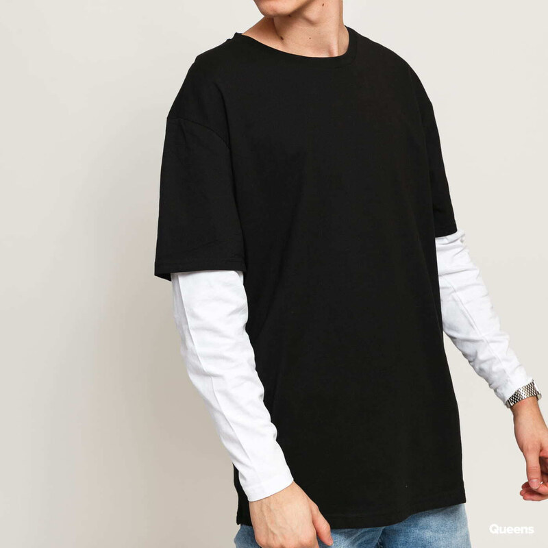 Pánské tričko Urban Classics Oversized Shaped Double Layer LS Tee Black/ White