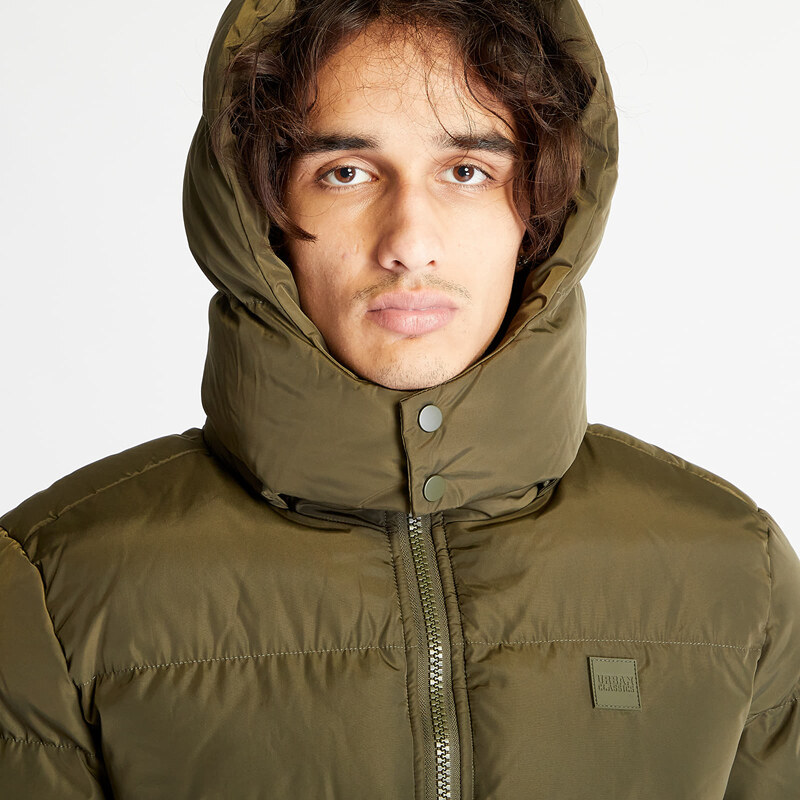 Pánská péřová bunda Urban Classics Hooded Puffer Jacket Dark Olive