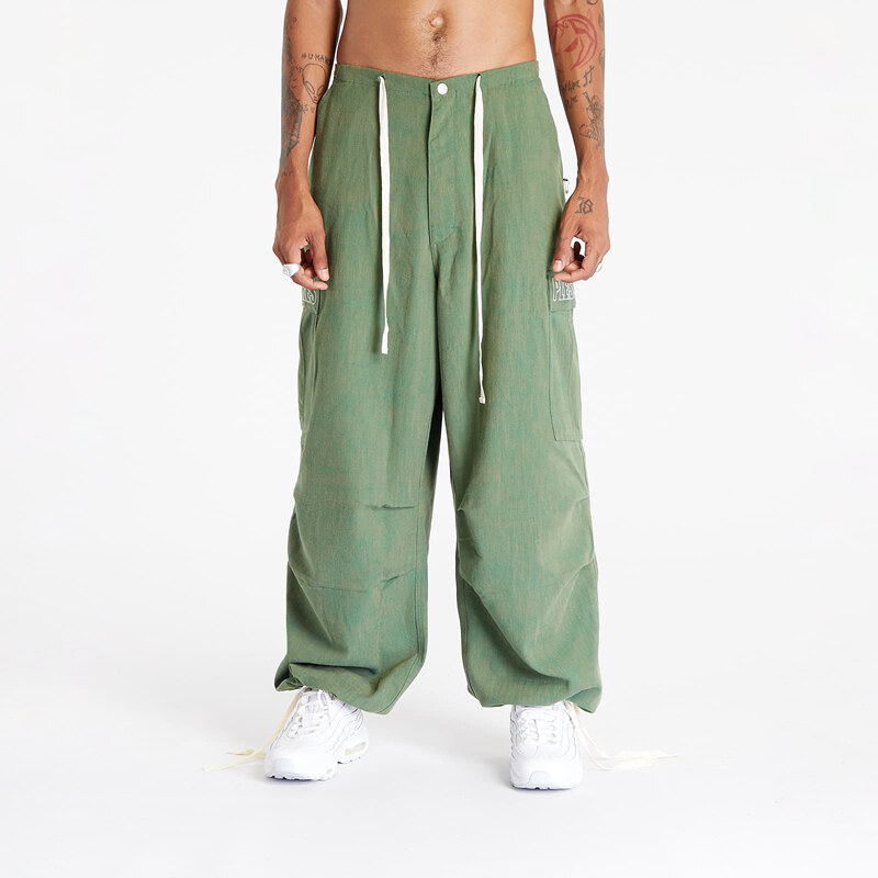 Pánské kalhoty PLEASURES Visitor Wide Fit Cargo Pants Green