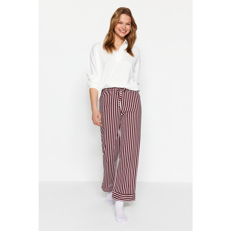 Trendyol Claret Red 100% Cotton Striped Knitted Pajama Bottoms