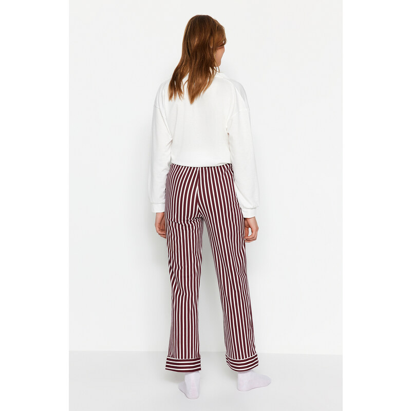 Trendyol Claret Red 100% Cotton Striped Knitted Pajama Bottoms