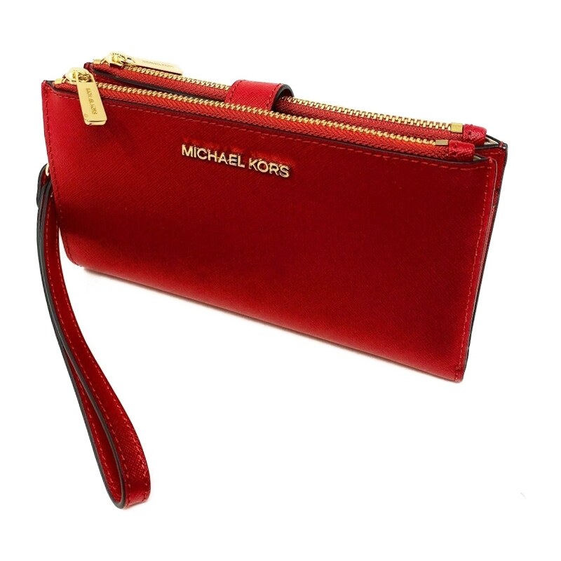 Michael Kors kožená peněženka wristlet double zip červená flame OUTLET