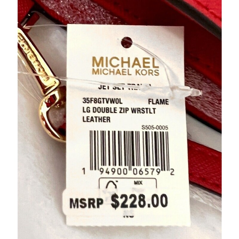 Michael Kors kožená peněženka wristlet double zip červená flame OUTLET