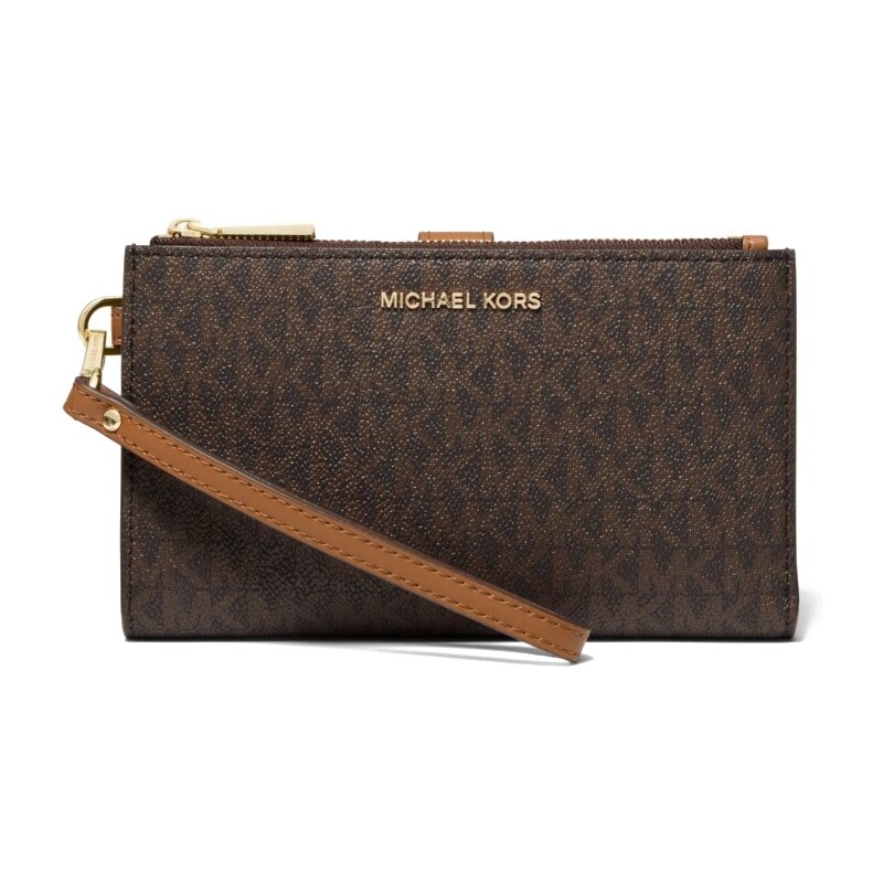 Michael Kors peněženka wristlet double zip logo brown hnědá