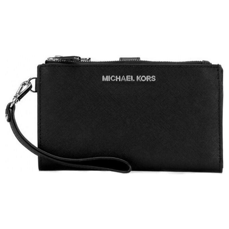 Michael Kors kožená peněženka wristlet double zip černá silver