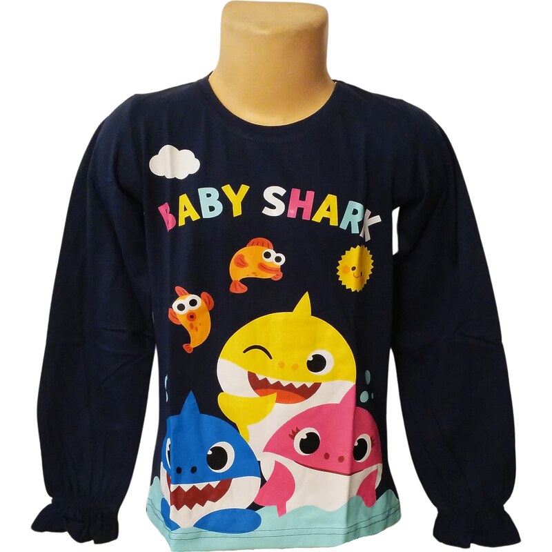 Eplusm Dívčí tričko BABY SHARK dlouhý rukáv modré tmavé