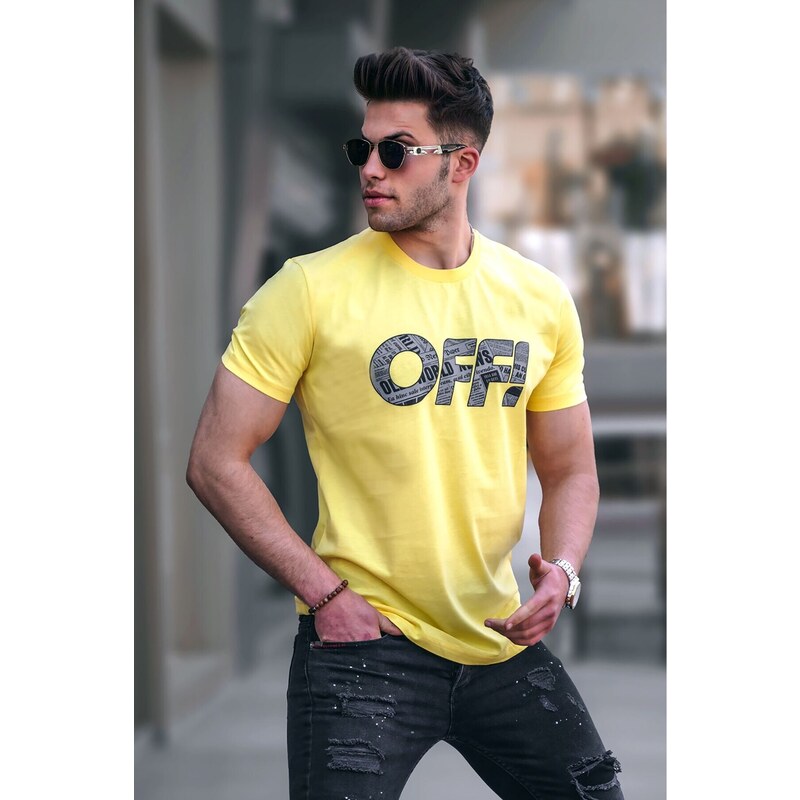 Madmext Men's Printed Yellow T-Shirt 5254