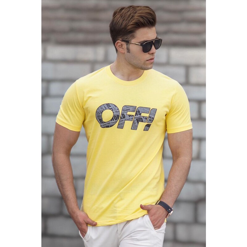 Madmext Men's Printed Yellow T-Shirt 5254