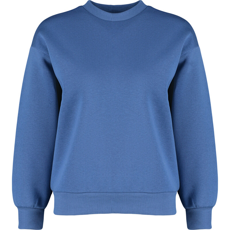 Trendyol Indigo Thick Fleece Regular/Normal Fit Crew Neck Basic Knitted Sweatshirt