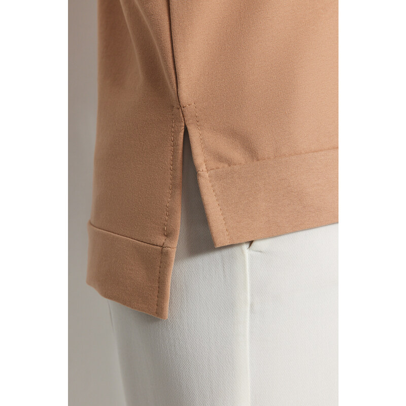 Trendyol Beige Stoned Knitted Tunic with Slits on the Sides