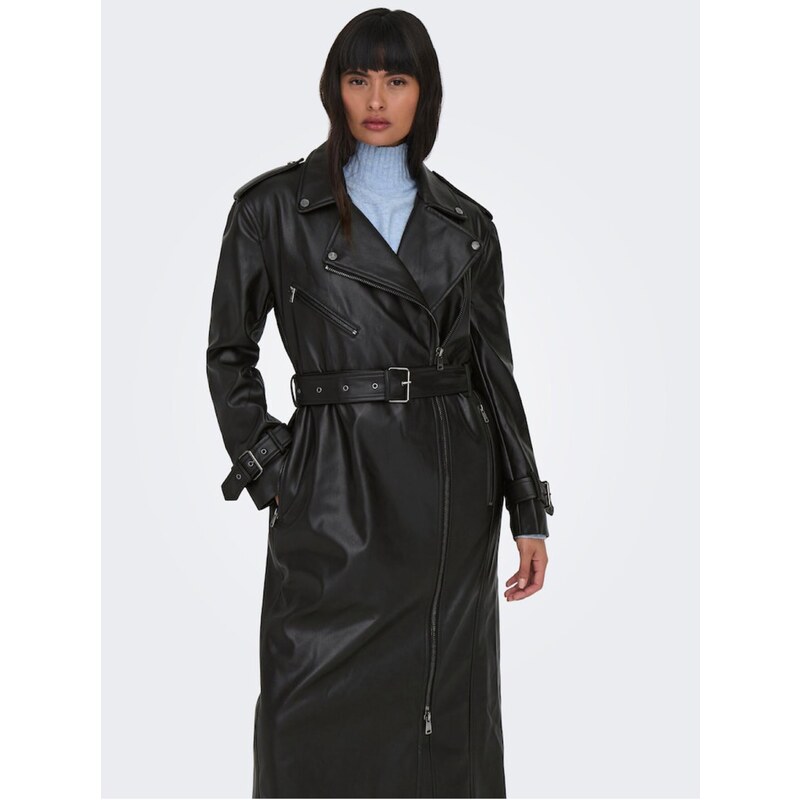 Černý dámský koženkový kabát ONLY Freja - Dámské