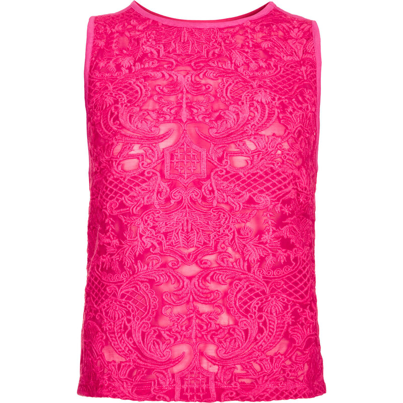 Topshop Embroidered Chiffon Shell Top
