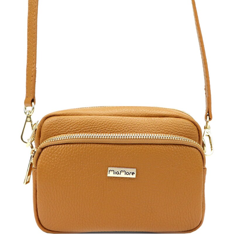 Kožená crossbody kabelka MiaMore 01-062 camel