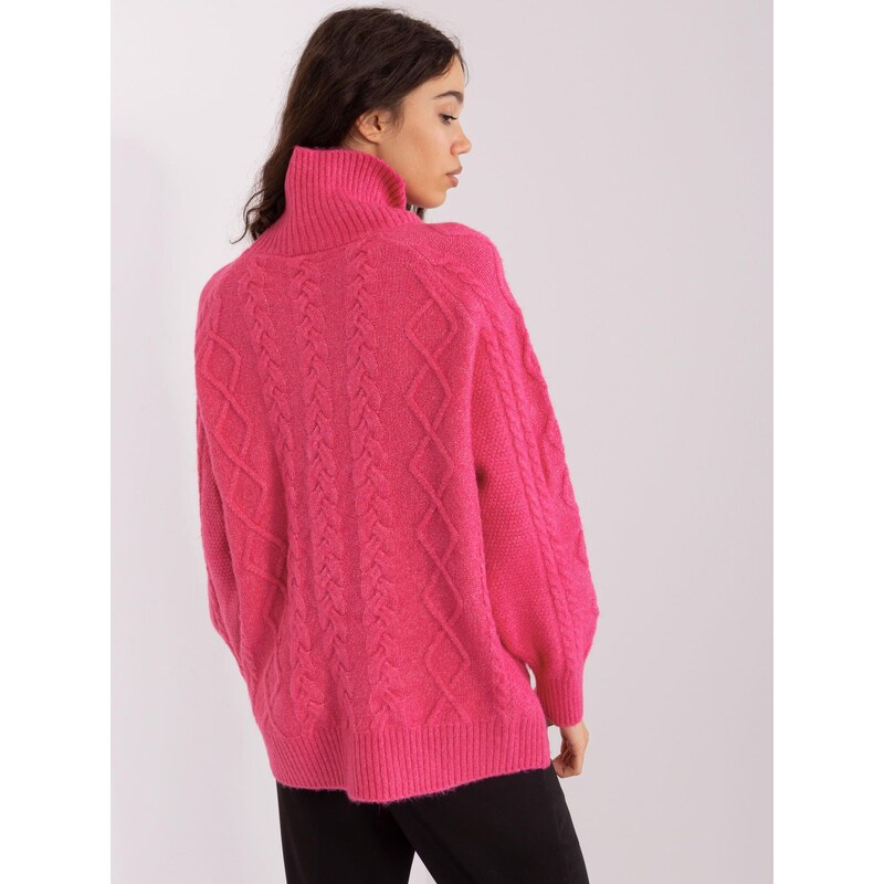 Fashionhunters Tmavě růžový dámský svetr s kabelkami a rolákem
