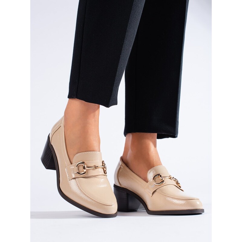 Lacquered beige Shelvt heeled shoes