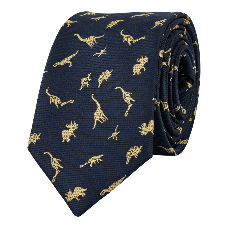 BUBIBUBI Tmavomodrá kravata s dinosaury