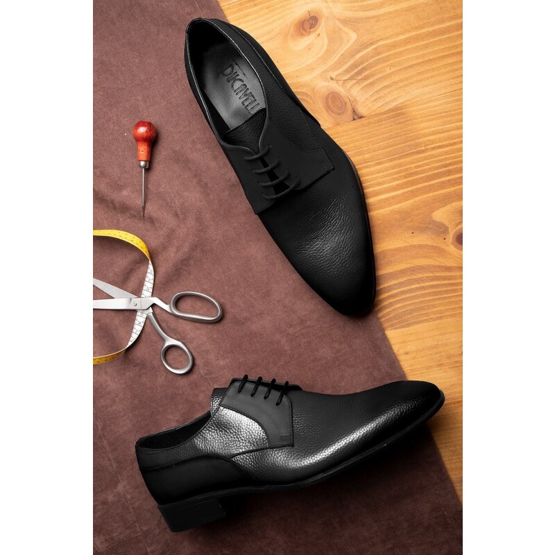 Ducavelli Elite Genuine Leather Men's Classic Shoes Derby Classic Shoes Lace-Up Classic Shoes.