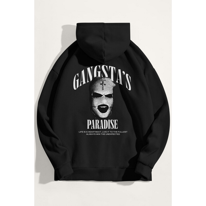Mikina s Kapucí, Barva Černá, s Potiskem Gangstas Paradise