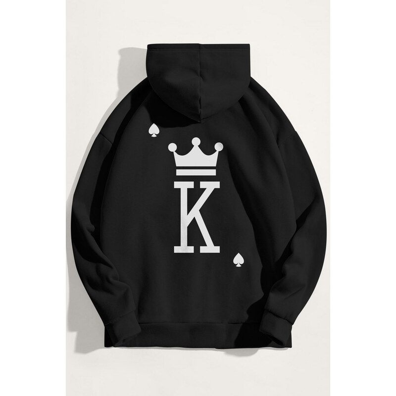 Mikina s Kapucí, Barva Černá, s Potiskem King