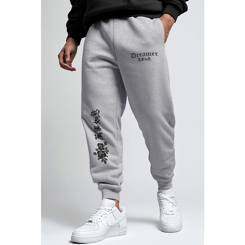 Tepláky Jogger , Barva Šedá, s Potiskem Japan Dreamer