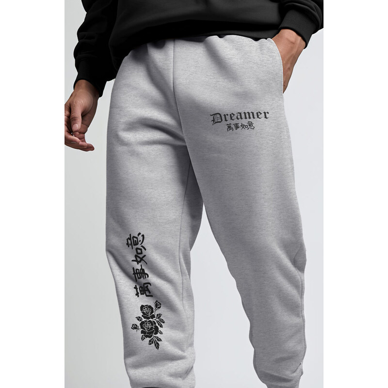 Tepláky Jogger , Barva Šedá, s Potiskem Japan Dreamer