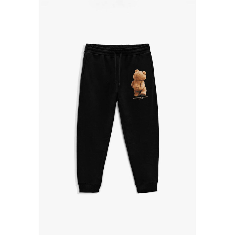 Tepláky Jogger , Barva Černá, s Potiskem Teddys Opinion
