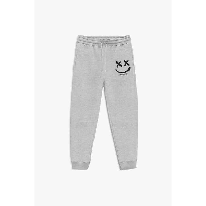 Tepláky Jogger , Barva Šedá, s Potiskem Graffiti Smiley