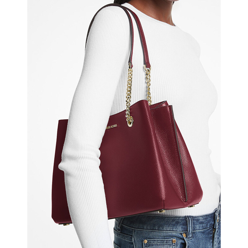 Michael Kors Teagan Large Pebbled Leather Shoulder Dark Cherry