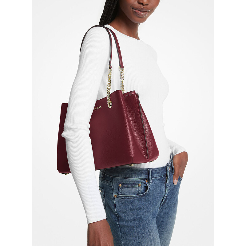 Michael Kors Teagan Large Pebbled Leather Shoulder Dark Cherry