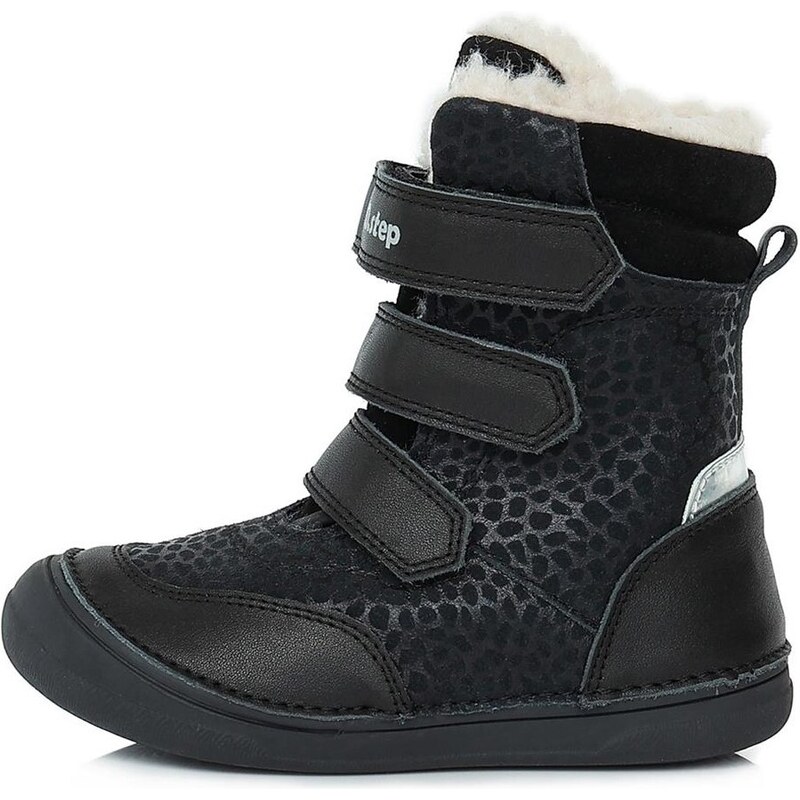 Dívčí zimní černé kožené boty D.D.step W078-392