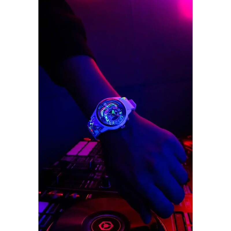 Bílé pánské hodinky The Electricianz s gumovým páskem The Neon Z 42MM