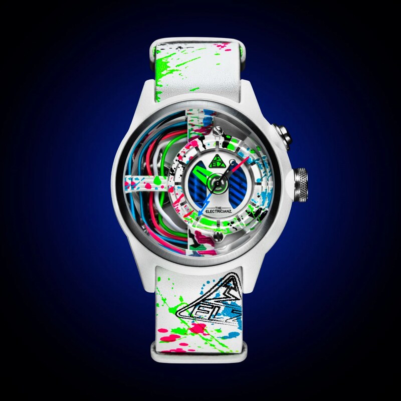 Bílé pánské hodinky The Electricianz s gumovým páskem The Neon Z 42MM