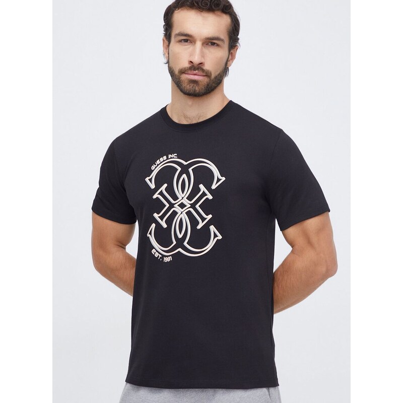 Bavlněné tričko Guess GASTON černá barva, s potiskem, Z4RI01 I3Z14