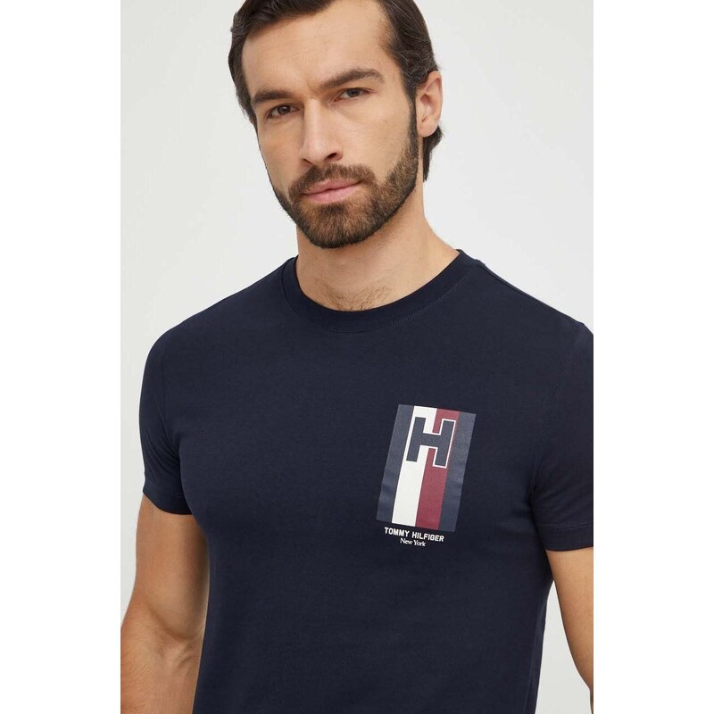 Bavlněné tričko Tommy Hilfiger tmavomodrá barva, s potiskem