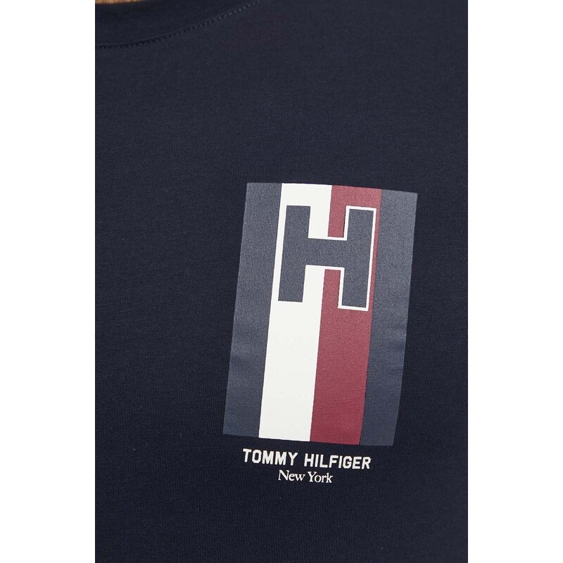 Bavlněné tričko Tommy Hilfiger tmavomodrá barva, s potiskem