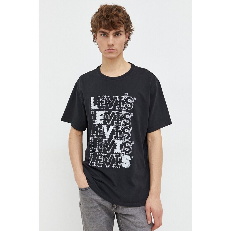 Bavlněné tričko Levi's černá barva, s potiskem
