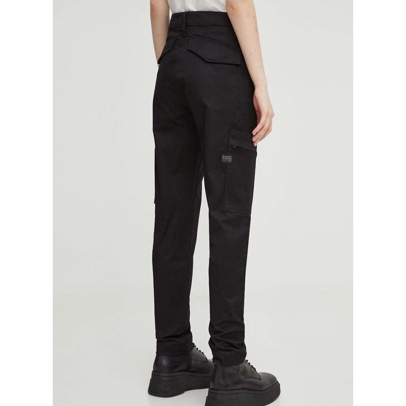 Kalhoty G-Star Raw dámské, černá barva, přiléhavé, high waist