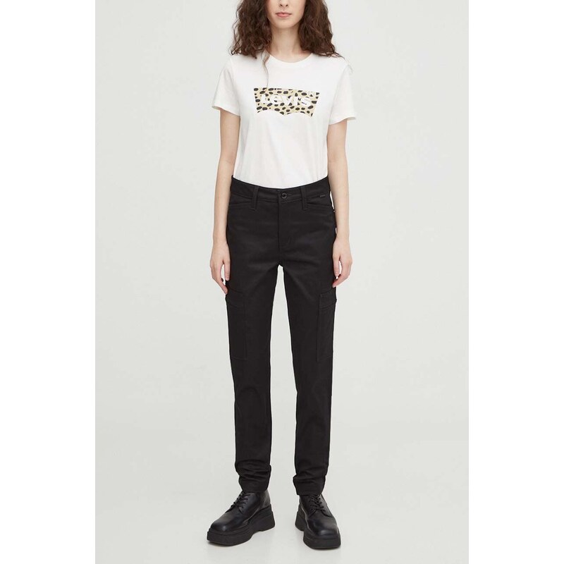 Kalhoty G-Star Raw dámské, černá barva, přiléhavé, high waist