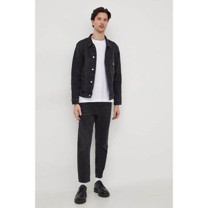 Džínová bunda Calvin Klein Jeans pánská, černá barva, přechodná