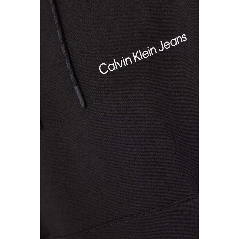 Bavlněná mikina Calvin Klein Jeans pánská, černá barva, s kapucí, hladká