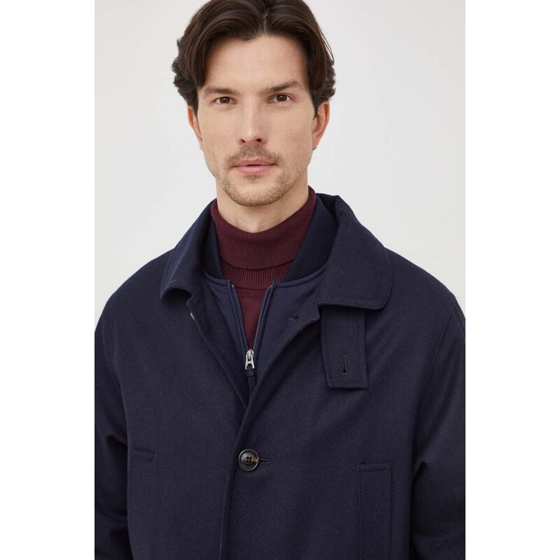 Vlněný kabát Polo Ralph Lauren tmavomodrá barva, přechodný