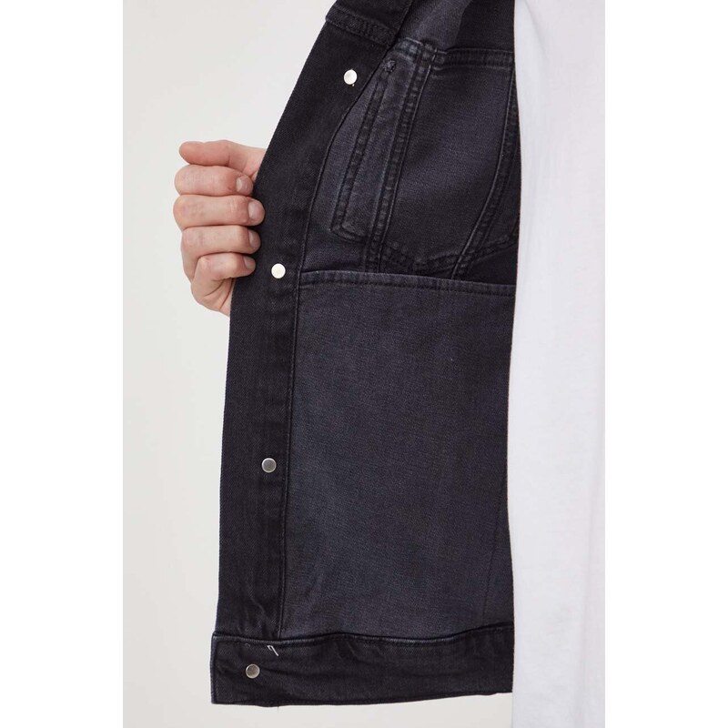 Džínová bunda Calvin Klein Jeans pánská, černá barva, přechodná