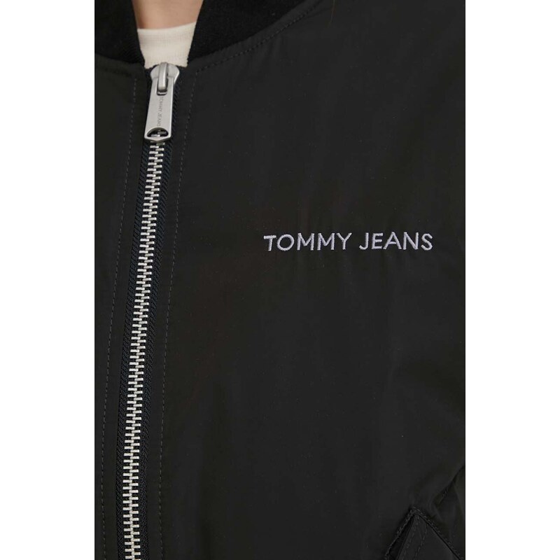 Bomber bunda Tommy Jeans černá barva, přechodná