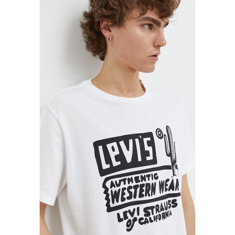 Tričko Levi's bílá barva, s potiskem